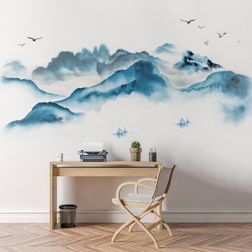Chinese Style Landscape Wall Stickers Teenager Room Decoration Aesthetic DIY Living Room Bedroom Home Office Decor Wallpaper Art