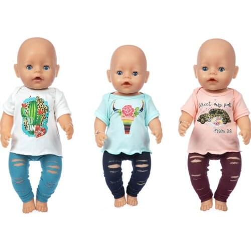 New Hole pants suit series Fit For 43cm Baby Re-born Doll 17 Inch Doll Clothes