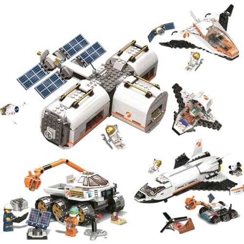 New City Space Series Lunar Space Station Mars Research Shuttle Model Building Blocks Toys For Children Christmas Gift