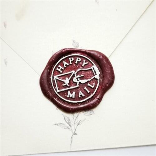 Happy mail Sealing stamps Retro Wood Stamp Wax Seal Stamp Wedding Decorative sealing Stamp wax seals for wedding envelop seal