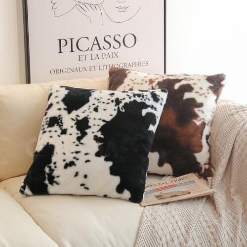 Plush Pillowcase Cow Pattern Pillow Case Decorative Short Plush Pillow Case Cushion Cover Pillowcase For Sofa Bedroom Car Seat