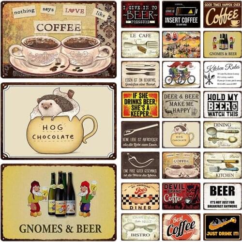 Tableware Retro Beer And Coffee Metal Plaque Vintage Tin Sign Wall Decor Bar Pub Club Decorative Ice Cold Drink Poster Plate