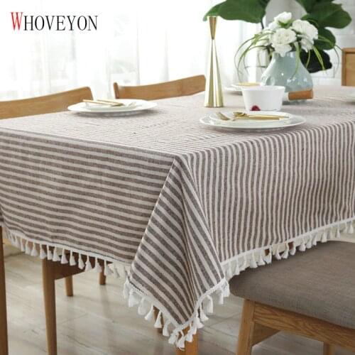 Simple Striped Tablecloth Plain Tassel Tablecloth Table Cloth Cotton Linen Tablecloth Cover Towel Obrus Tafelkleed Mantel Mesa