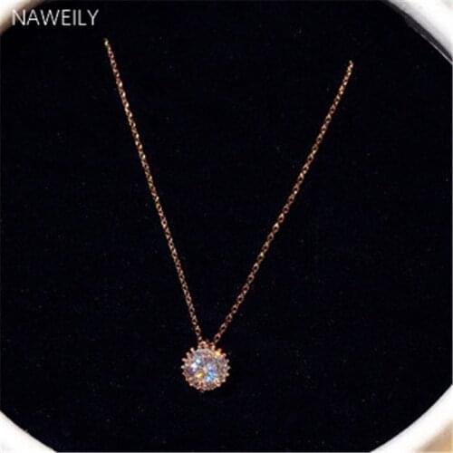 Simple Round AAA Zircon Pendant Necklaces Gold Silver Color Shiny Stone Clavicle Necklace For Women New Short Necklace