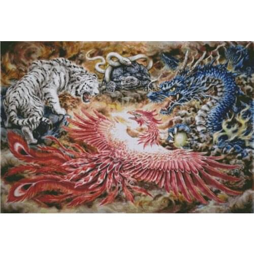 2021 Drop Shipping Embroidery The Four Beasts Cross Stitch with Pattern with 100% Cotton Flosses & Free Shipping for Wall Decor
