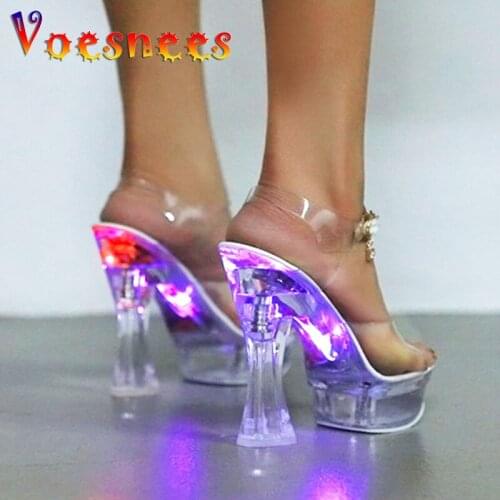 Sexy Club Women Sandals Wedding Shoes 2019 Night Club Sandals Crystal Bottom Waterproof Female Shoes Steel Tube Dancing Shoes