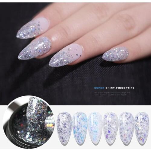 Silver Glitter Nail Gel Polish Sequins UV Gel Nail Varnish Soak Off Long Lasting Nail Art Gel Polish 5ml Nails Polish Decoration