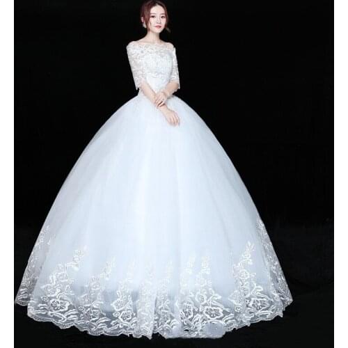 Wedding Dress Women Plus Size 2021 High-end Fashion Beautiful Lace Shoulder Sleeves Slim Simple Thin