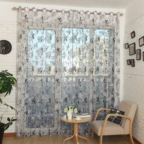 Organza Window Tulle Curtains for Living Room Bedroom Kitchen Sheer Curtains Cheap Yarn Curtain Floral Ready Made
