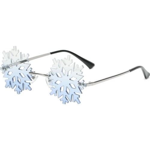 Veshion Snowflake Rimless Glasses Women Blue Green Christmas Party New Year Round Sunglasses Female Gift Items Decoration Male