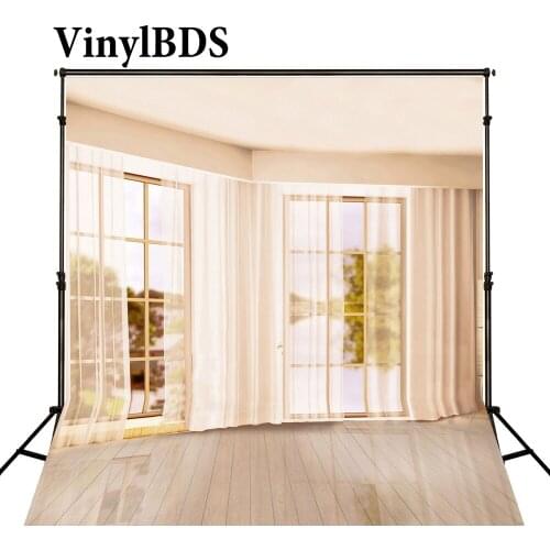 VinylBDS 5X7FT Indoor Wedding Backdrop Glass Windows and Spring Backdrops White Wood Floor Backdrops Large Size Seamless Photo