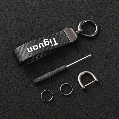 High-Grade Carbon Fiber Leather Car KeyChain Custom Key Rings For vw tiguan mk1 mk2 r line tiguan 2015 2018 2019 2020 2021 car