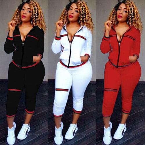 Autumn 2pcs Womens Sportswear Hooded Long Sleeve Zip Crop Tops Long Pants Trousers Loose Casual Clothes Set