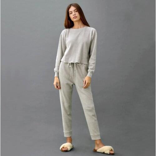 Women Waffle Loungewear Co-ord Set O Neck Sweatshirt And Waffle Jogger