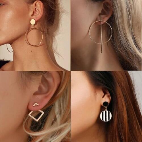 Women Fashion Earrings 2019 Gold Metal Drop Dangle Earrings Vintage Statement Round Geometric Earring Fashion Jewelry
