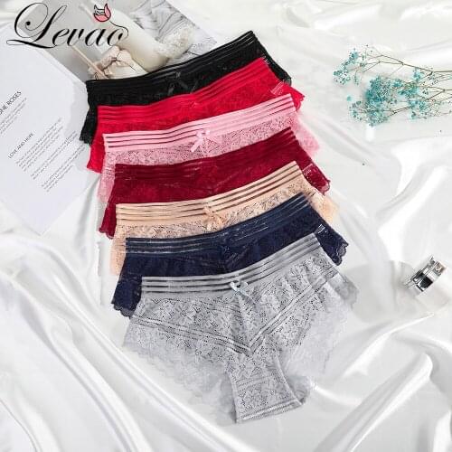 LEVAO Sexy Women Transparent Lace Panties Seamless Breathable Ladies Low Waist Briefs Female Hollow Out Underpants Lingerie