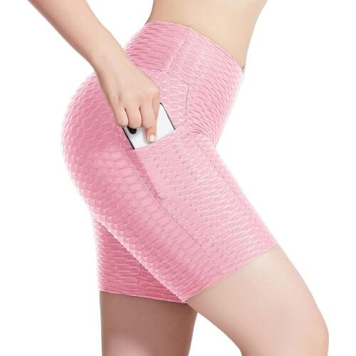FITTOO Women Sport Shorts Pockets Textured High Waist Leggings For Female Fitness Workout Biker Gym Girl Leggins Push Up Leggins