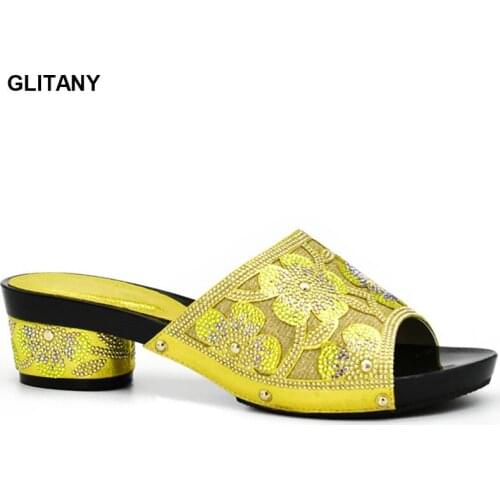 New Arruval Yellow Color Sexy Ladies Shoes Party Wedding Shoes Decorated with Rhinestone Elegant Slip on Women Lady Pumps Shoes