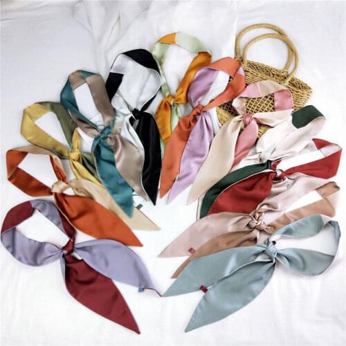 Pure Color Printing Scarf Women Hair Tie Band Kerchief Wrist Ribbons Fashion Neck Silk Satin Bag Scarfs Long Silk Scarf Gift