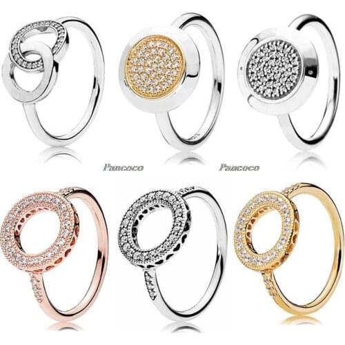 925 Sterling Silver Ring Hearts Of Halo With Crystal Rings For Women Wedding Party Fashion Jewelry