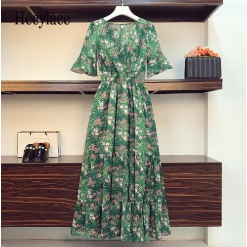 Plus size Boho ruffles v neck vintage floral print Summer long Dress Women elegant tunic beach holiday dress 4XL ladies vestidos
