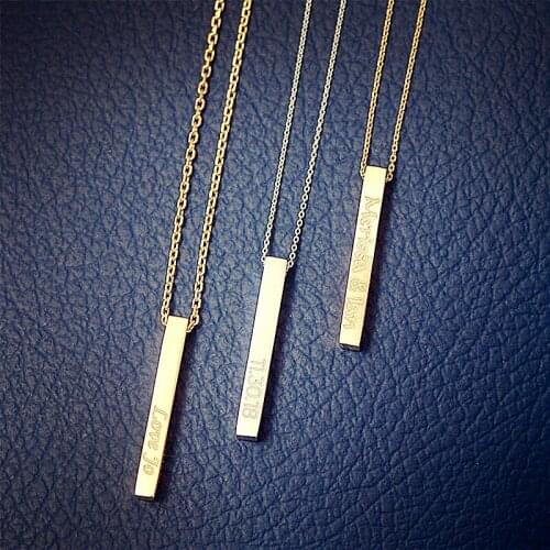 Custom Gold And Silver Vertical Bar Womens Necklace,Personalized Necklace Engraved With Date,Names And Coordinates,Sweet Chain