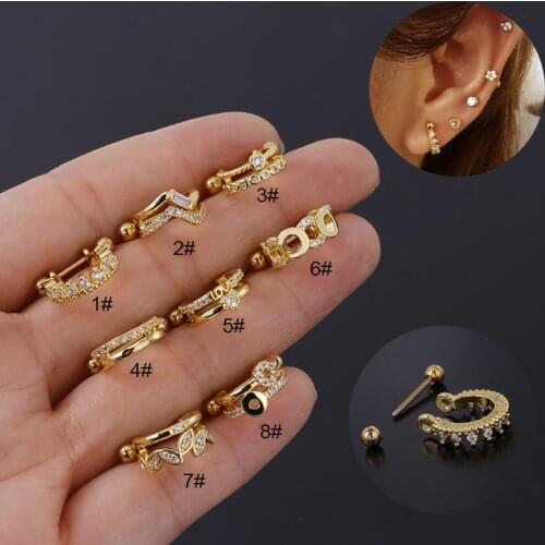 1PC 20G Ear Tragus Cartilage Ring Stainless Steel Barbell Cz Hoop Cartilage Cuff Piercing Jewelry Helix Daith Rook Lobe Earrings