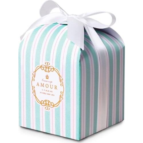 100pcs Blue and white stripes exquisite small gift box,baking cake cookies box wedding party banquet chocolate candy packing box