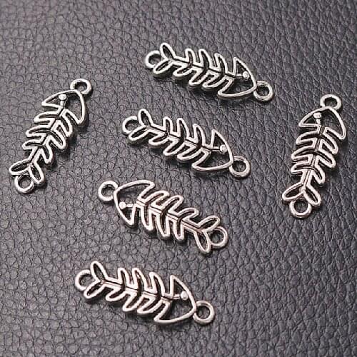 12pcs Antique Silver Plated Hollow Fish Skeleton Biofossil Metal Connector DIY Charm Earring Bracelet Jewelry Handicraft Making