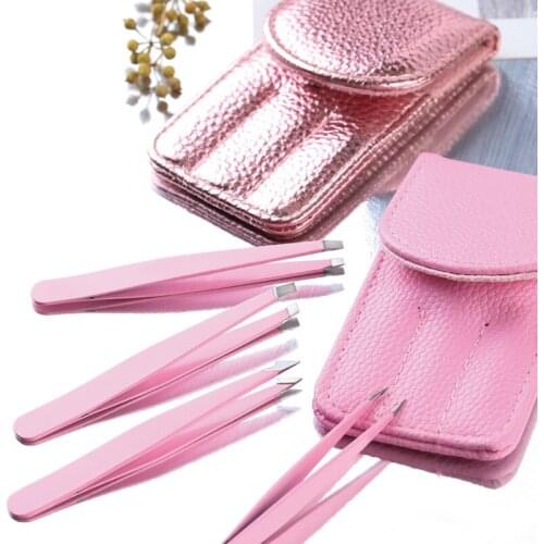 4Pcs/Set Eyebrow Tweezers Stainless Steel Point Tip/Slant Tip/Flat Tip Hair Removal Makeup Tools Eye Brow Clips