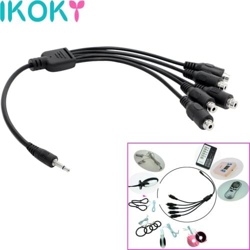 IKOKY Electric Shock Accessories 5 in 1 Adapter Cable Sex Toys for Couple for Penis Ring Anal Plug Electro Stimulation