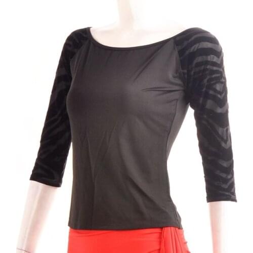Ballroom dance Latin dance collar 3/4 sleeve Latin blouse top M09039 flocking sleeve