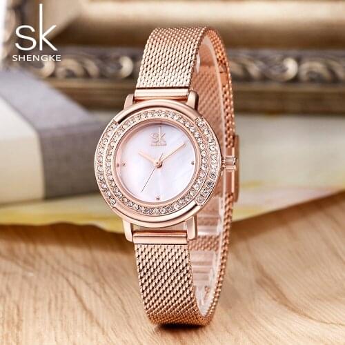 Shengke Rose Gold Womens Watches Top Brand Ladies Watch Women Watches Luxury Diamond Bracelet Wrist Watch Clock reloj mujer