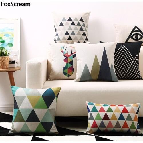 Home Textile Geometric Cushions Triangle Plaids Decorative Cushions Cover Home Decor Deer Throw Pillows Linen Pillowcase 45x45cm
