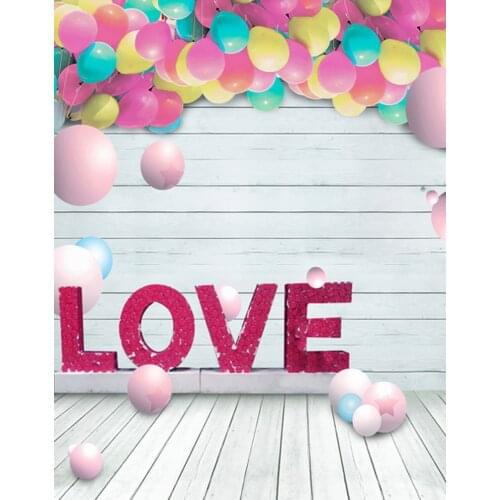 5x7ft Wooden Floor Wall Love Balloon Photography Backdrops Photo Props Studio Background