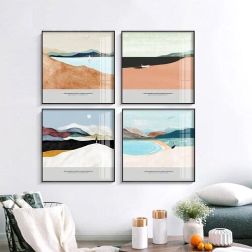 Illustration landscape lake Hot Air Balloon sea modern decorative Painting Canvas Wall Art Poster for room hotel office decor