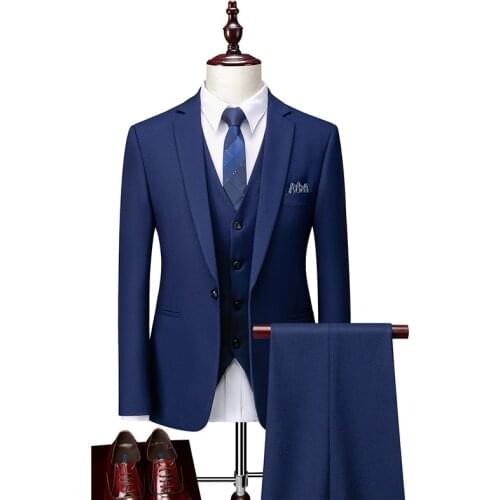 Classic Navy Blue One Button Groom Suits For Wedding 2021 The Best Man Suits For Mens Suits Business Party Tuxedos Three Piece