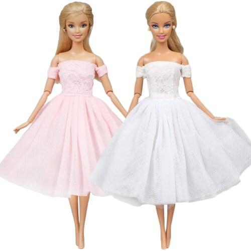 2 Pcs Handmade Doll Dress Bridal Wedding Party Wear White Pink Short Skirt Gown Clothes for Barbie Doll Accessories Kid Girl Toy