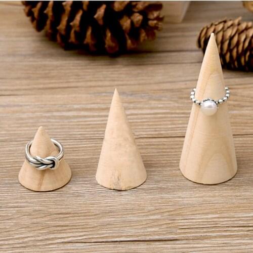 MagiDeal 6Pcs Unpainted Cone Wood Wooden Ring Jewelry Display Stand Holder