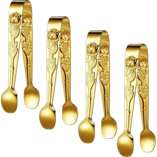 4 Pieces Tongs Small Sugar Serving Tongs Mini Candy Appetizer Rose Japanese Stainless Steel Tongs For Kitchen Ice Coffee Bar