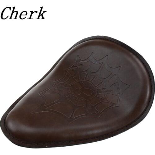 Motorcycle Parts Brown Skull Leather Solo Seat For Harley Dyna Sportster 883 1200 XL Custom Bobber Chopper Honda Yamaha