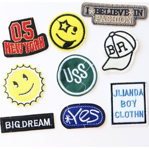 Cartoon Decorative Sun Hat Slogan icon Embroidered Applique Patches For DIY Iron on Badges Stickers on backpack,the clothes