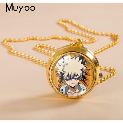 2021 New Fashion Anime My Hero Academia Characters Handcraft Glass Dome Pocket Watch Pendant Necklaces