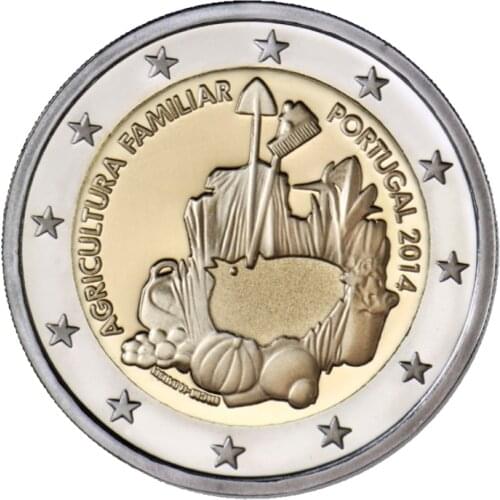 Portugal 2014 International Year of Family Farming 2 Euros Real Original Coins True Euro Collection Commemorative Coin Unc
