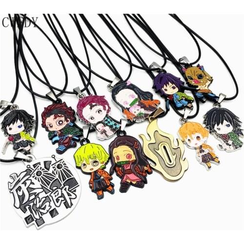 New Demon Slayer Kimetsu no Yaiba Necklace Japan Anime Kamado Tanjirou Nezuko Pendant Choker Necklaces Black Rope Chain Jewelry