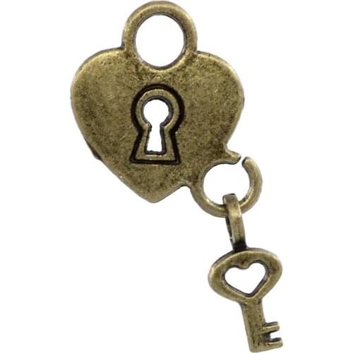 DoreenBeads Zinc metal alloy Charm Pendants Lock & Key Antique Bronze Keyhole Pattern Color Plated 26mm(1")x 14.5mm(5/8"),4 PCs