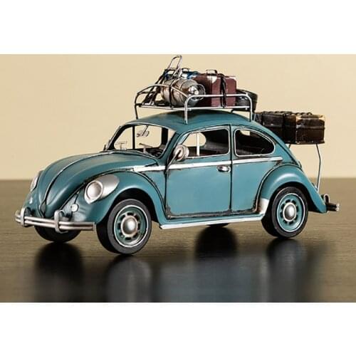Retro Nostalgic Vintage Wrought Iron Beetle Car Model Ornaments Home Decoration Accessories Retro Handicrafts Bus Model Crafts
