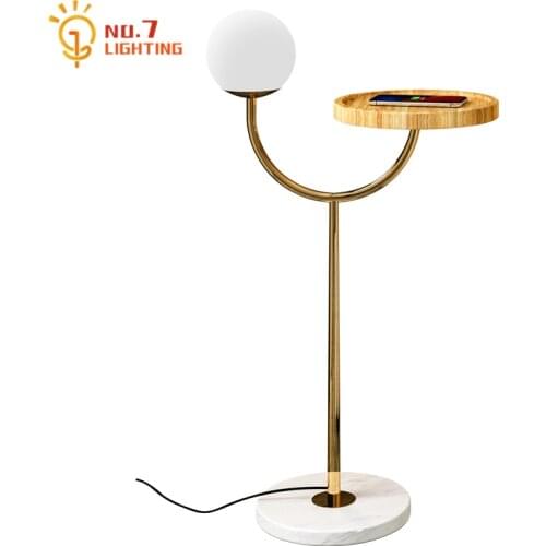 Nordic Luxury Minimalist Glass Floor Lamp with Wood Shelf Led E27 Iron Art Standing Lamp Living Room Coffee Bedroom Bedside Cafe