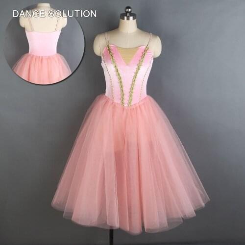 Pink Velvet Camisole Ballet Dance Tutu Sleeveless Dancing Skirt for Women & Children Long Tulle Skirt Ballerina Costumes 20007