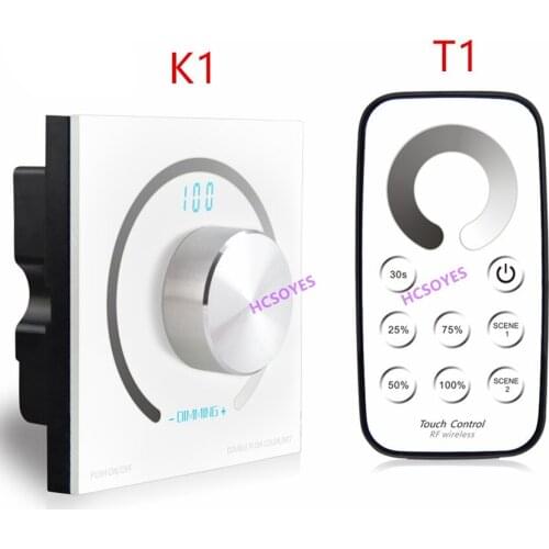 K1/T1 DC12V-24V Rotary single color touch panel dimmer Switch knob RF wireless Remote led dimmer controller for 5050 led strip